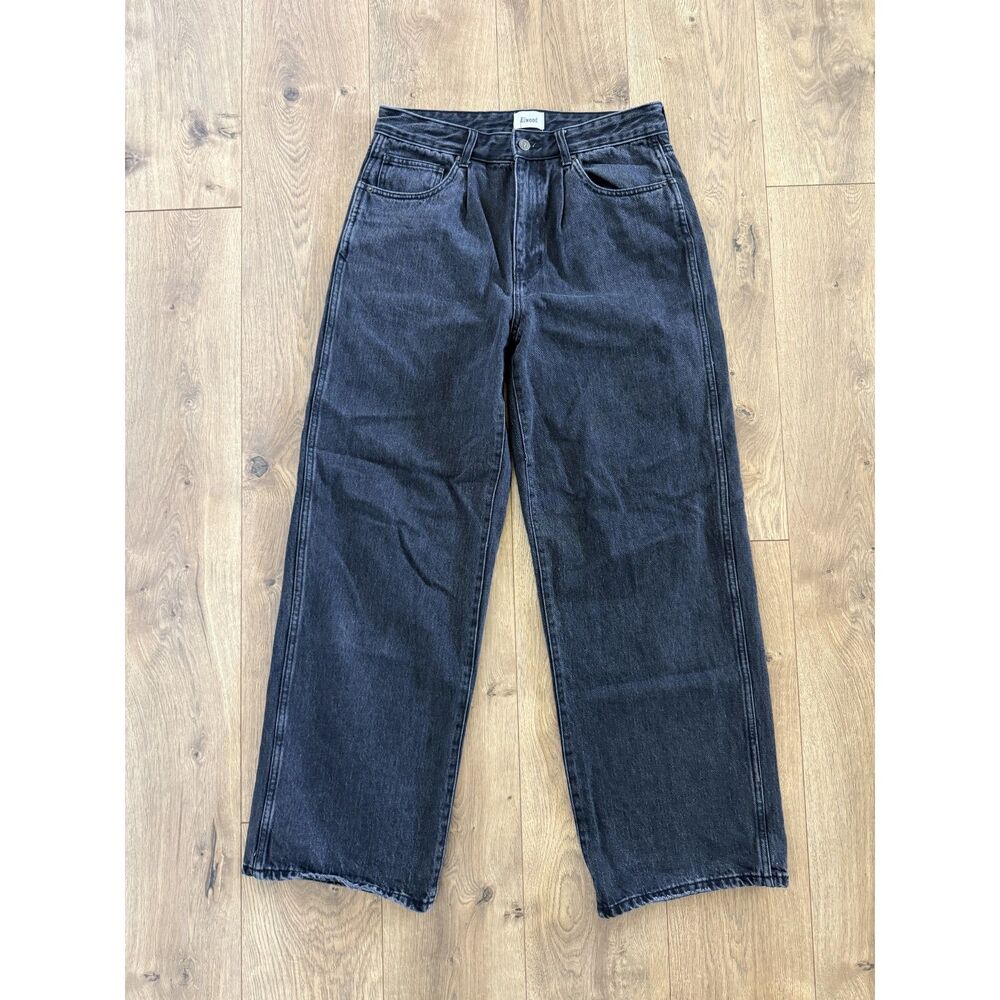ELWOOD 32 Mens Wide Leg 100% Cotton Black Baggy Denim Jeans Oversized Dad VTG